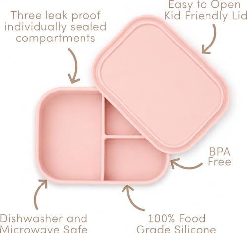 Image of Ullabelle Silicone Bento Box |Portable, Leak Resistant, Food-Grade (Bento 3 Peach), Standard
