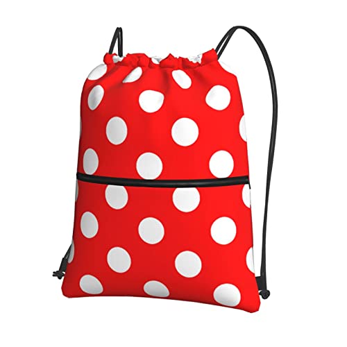 White Polka Dots Drawstring Backpack Sports Gym Bag for Women Men Children with Zipper and Mesh Pockets White Polka Dots Drawstring Backpack Sports Gym Bag for Women Men Children with Zipper and Mesh Pockets