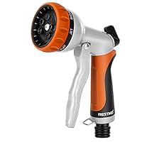 RESTMO Gartenbrause, Metall Hochdruck Garten Handbrause, 7-Funktionen Spritzdüse und Einstellbarer Wasserdurchfluss Spritzpistolen Bewässerungspistole für Bewässerung, Autowaschen,Orange