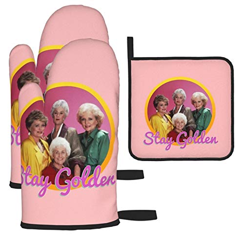 Kousaka Stay Golden Girls Oven Mitts and Pot Holders Heat Resistant with Cotton Neoprene Silicone Non-Slip Kitchen Set for BBQ Cooking Baking Grilling