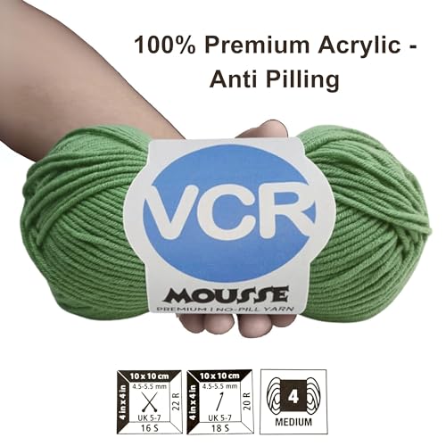Image of VCR 4ply Mehndi Green Yarn, 100 Grams Hank, 190 Meters Length, Acrylic Ball for Crochet and Knitting, Soft Crosia Threads, Pack of 1 Yarn, Suitable for DIY Crafts