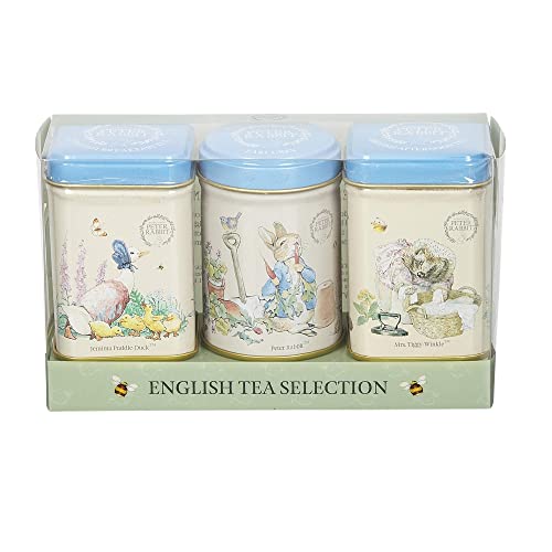 New English Teas Peter Rabbit Loose Tea Gift Set - 3 Beatrix Potter Mini Tins with English Breakfast (25g), Earl Grey (20g), & Afternoon Tea (25g)