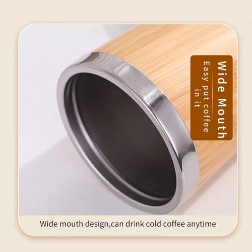Image of Giftana Mr and Mrs Coffee Tumbler Set of 2, Stainless Steel Bamboo Finish Travel Mugs 450ml for Couples, Wedding & Engagement Gifts, Bride and Groom Gift Set, Reusable Coffee Cups, Beige