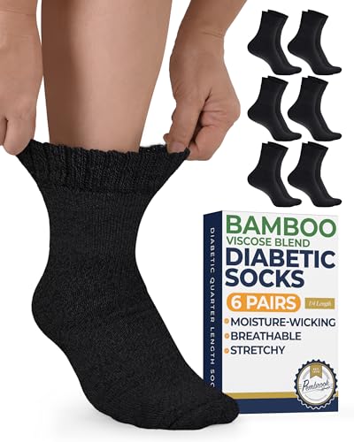 Image of Pembrook Bamboo Viscose Diabetic Socks for Women & Men - 6 Pairs Ankle Socks for Swollen Feet | Neuropathy Socks