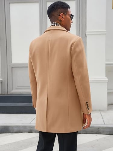 Runcati Men's Pea Coat with Detachable Plaid Scarfs Fall Single Breasted Wool Blend Trench Coat Winter Overcoat3