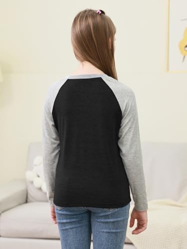 Image of GORLYA 2 Pack Girls Contrast Raglan Sleeve T-Shirt Casual Simple Basic Tee Tops with Pocket for 8-16Y