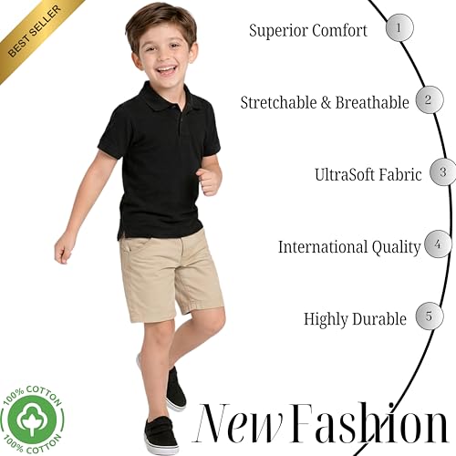 Image of Kids Boys Polo T-Shirt | Half Sleeves | Organic Cotton Rich Bio-Wash Fabric | Ultra Soft & Breathable | Regular Fit | Plain Solid Colour Casual Wear & School Uniform