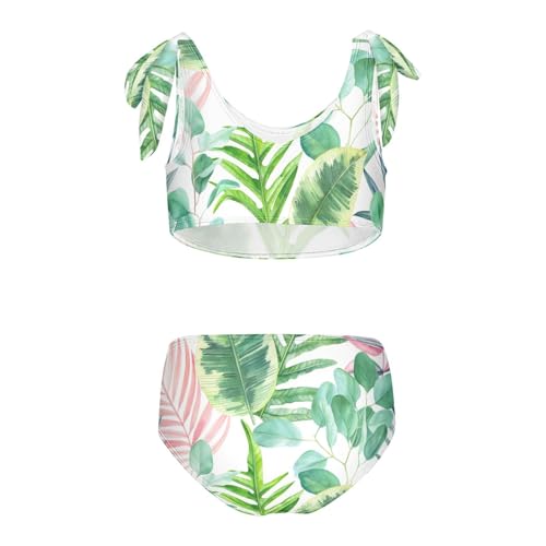 Girls Colorful Green Palm Tree Pattern Swimsuit Two Pieces Bikini Set Bathing Suits Swimwear Crop Top Swimsuit Set2