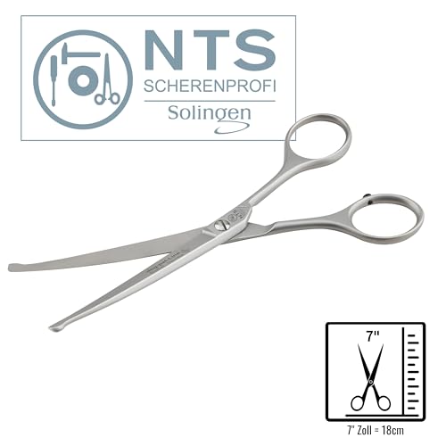 Hochwertige Hundeschere/Fellschere von NTS-Solingen 18 cm lang, matte & gebogene Ausführung, aus rostfreiem Edelstahl - Pfotenschere Hundefellschere Hundeschere mit Sicherheitsspitze