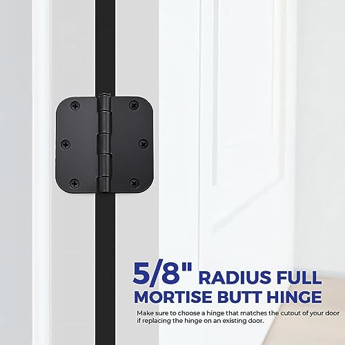 Ravinte 18 Pack Matte Black Door Hinges 3.5"x 3.5" Door Hardware Controls Rounded 5/8" Radius Corners Interior Door Hinges, Steel Bifold Residential Standard Black Hinges 3.5" for Interior Doors - Image 4