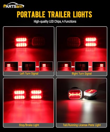Image of Partsam Wireless Trailer Light Kit, Portable Magnetic Tail Lights for Towing, Stop Brake Turn Signal License Plate Tail Lights with Strong Magnets Suction Cup 7-Pin Plug for Trucks Trailers 12-24V