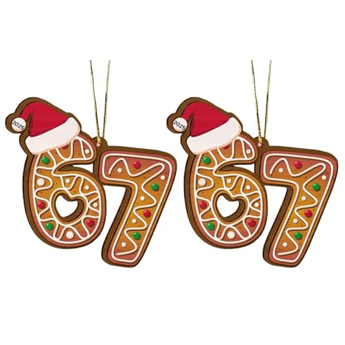 2 piezas de 67 decoraciones navideñas acrílicas, divertido Papá Noel dice 67 adornos, seis siete divertidas decoraciones colgantes de vacaciones, regalos de broma con cuerda para árbol, hogar, fiesta