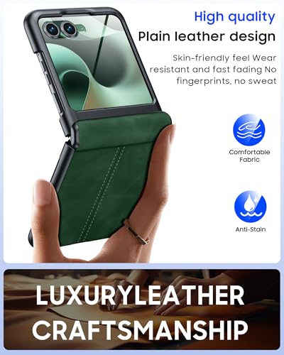 Image of for Motorola Razr 2026 Case with Hinge Protection & Built-in Outer Screen Protector, Ultra-Thin PU Leather Matte PC Shockproof Cover, Slim Protective Phone Case for Moto Razr 2026-Green