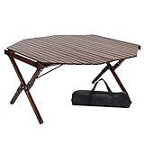BYURU Mesa De Camping Plegable, Mesa Portátil Octogonal De Madera, Almacenamiento Enrollable con Bolsa De Almacenamiento, For 2-4 Personas, Mesa For Picnic/Fiesta En El Patio (Color : Walnut Color)