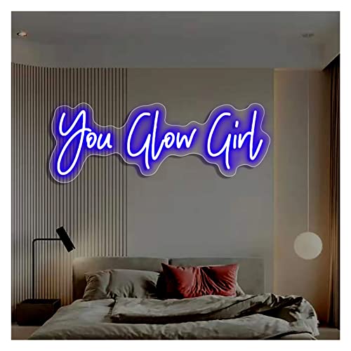 TAXXII LED Neon Sign You Glow Girl Neon Signs for Wedding Wall Decor Custom Neon Sign Lights for Bedroom Home Engagement Decor Gift (Color : Pink, Size : 70x24cm(27x9in)) (Blue 70x24cm(27
