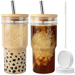 Xeiwagoo Reusable Boba Cup Smoothie Tumbler Glass Bubble Tea Cup , 2 Pack Wide Mouth 22oz Iced Coffee Glasse Cup with…