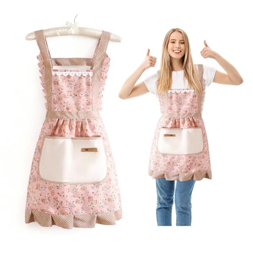 HMCEY Tablier Cuisine Femme de Menage,Tablier Patisserie avec Poches,Tabliers Poterie Réglable,Tabliers de Barbecue,Serveur Restauration,Boulanger...