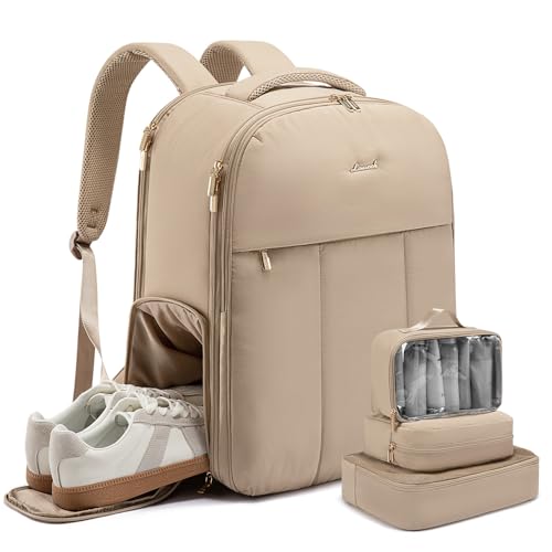 LOVEVOOK Handgepäck Rucksack Damen, 40L Groß Reiserucksack Flugzeug, Puffer Travel Backpack mit Schuhfach für 17 Zoll Laptop, Wasserdicht Reise Tasche Kofferrucksack für Business Weekend