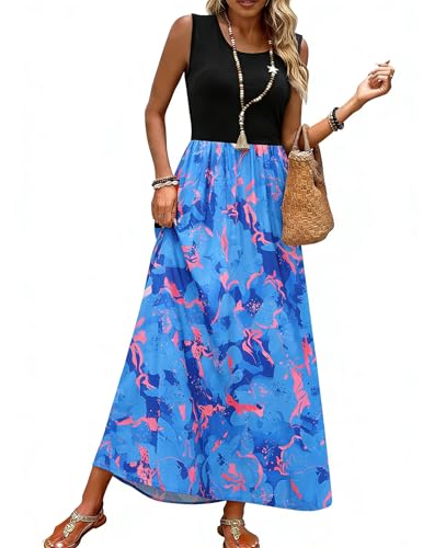 Image of Bluetime Women's Summer Boho Sleeveless Floral Print Tank Long Maxi Dress (S-3XL)