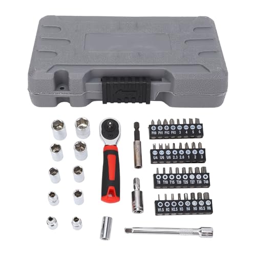 Daodeduowe Juego de llaves de 47 piezas, juego de llaves de trinquete con vasos hexagonales de 1/4 de pulgada, de trinquete reversible de 72 dientes, puntas de destornillador con ranura