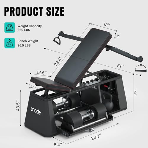 Image of SNODE AD80 Adjustable Dumbbell Set 80LBS (Pair) with the 4in1 Storage Bench, Adjustable Weights Bench with Cable Crossover,Strength Traning Bench for Home GYM, Store The dumbbell