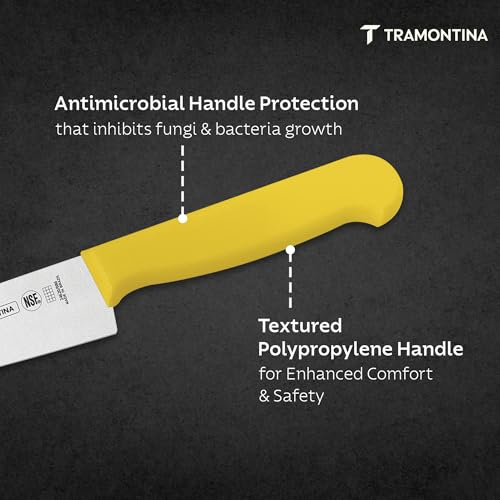 Image of TRAMONTINA Professional Meat /Chef Knife 20 cm | Stainless Steel Sub-Zero Treated Blade | Antimicrobial Yellow Polypropylene Handle | Heavy-Duty Butcher & Meat Processing Knife