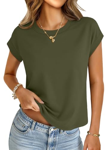 Image of UNCLECAT Womens Crop Tops Loose Fit Cap Short Sleeve Summer Tee