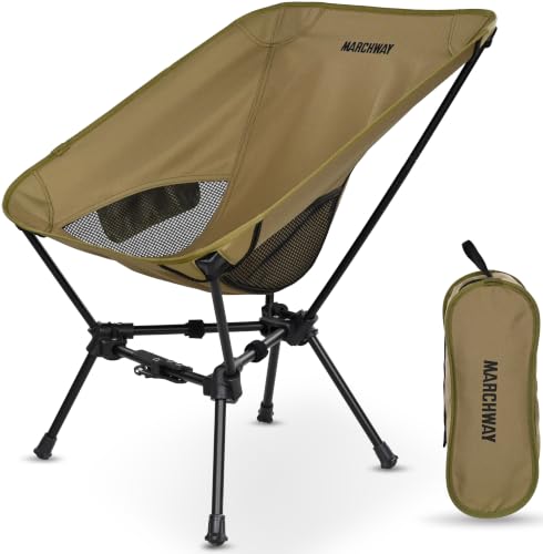 MARCHWAY Lightweight Folding Camping Chair with Spring Lock Stable Compact Portable for Outdoor Camp Travel Beach Picnic Festival Hiking Backpacking (Lowback Khaki)