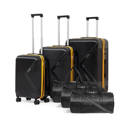 Image of VLITE Brampton 6-Piece Family Set - 3 Duffle Bags + 3 Trolley Suitcases, Unbreakable Polycarbonate Luggage, 8 Spinner Wheels, Built-in Number Lock, 3-Year Warranty (Set of 6 with Duffels, Black)