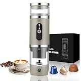 Bostar Máquina de Café Portátil con Espumador de Leche, 3 en 1 Eléctrica Portátil Expreso Recargable Cafetera Espresso para Cápsulas Pequeñas o Grandes y Café Molido para Oficina Viaje Camping