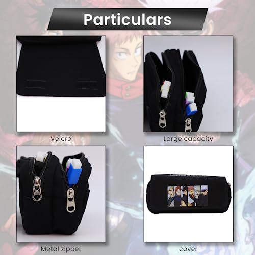 Image of Fancyku Jujutsu Kaisen Polyester Pencil Case, Anime Pencil Pouch, Cartoon Prints Pen Pouch, Large Capacity Pu Pencil Bag Stationery Organizer, Students Gift Children's Day Gift School Gift (Black)