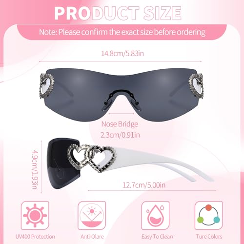 3 Pcs Y2K Sunglasses for Women Men, Y2K Wrap Around Rimless Sunglasses Oversized Fashion Frameless Sun Glasses UV400 Protection2
