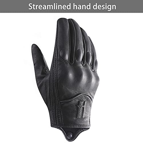 Harssidanzar Herren Vollfinger Ziegenleder Leder Touchscreen Motorradhandschuhe GM028E, Schwarz(aktualisierung), Größe L