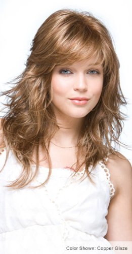 Felicty Wig Color Toasted Brown - Rene of Paris Wigs 10" Long Layers Soft Curls Full Side Bang Synthetic Average Cap Bundle MaxWigs Hairloss Booklet