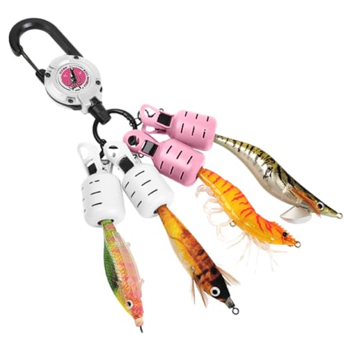 イカジグフック 釣りジグ ルアーカバー イカラビーナ エギホルダー 木製エビフック収納ケース カラビナ付き 釣り保護カバー 用 道具 ルアー アクセサリー (白)