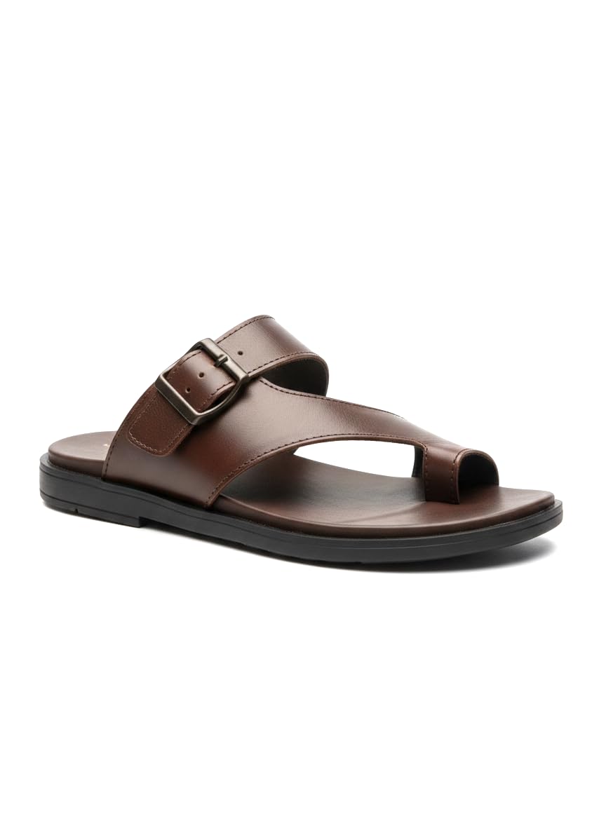 Men’s Brown Genuine Leather Thong Sandal with Adjustable Buckle | Comfortable Everyday Footwear-image-33