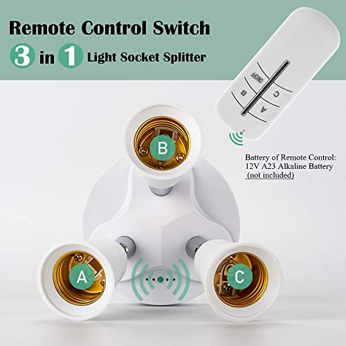 Jackyled Remote Control 3 In 1 Light Socket Splitter E26 E27 Adapter Converter For Standard Led Bulbs 360 Degrees Adjustable 180 Degree Bendable Max Watt 180W #TOP1