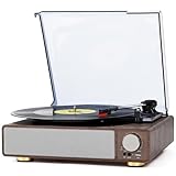 Vinyl Record Player Turntable,Built-in Bluetooth & 2 Stereo Speakers,Record Player 3 Speed 3 Size Turntables for Vinyl Records,Headphone,Auto Stop,RCA Line (Brown)