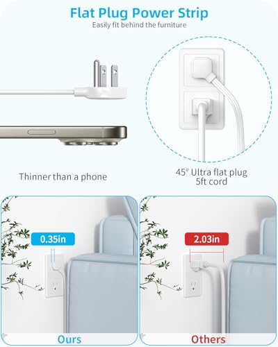 PAEWOK Multitomas 9 Enchufes 4 USB (2 USB C) 5 pies Extensión con Protector de Sobretensión miniatura 5