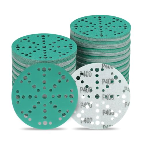 Image of 6 Inch 49 Hole Wet Dry P400 Grit Sanding Discs - 50 Pack Box | Fits Festool ETS / RO 150 Sanders, Zirconia Heavy-Duty Hook & Loop Film Sandpaper for Wood, Auto, Metal, Paint, Body & More