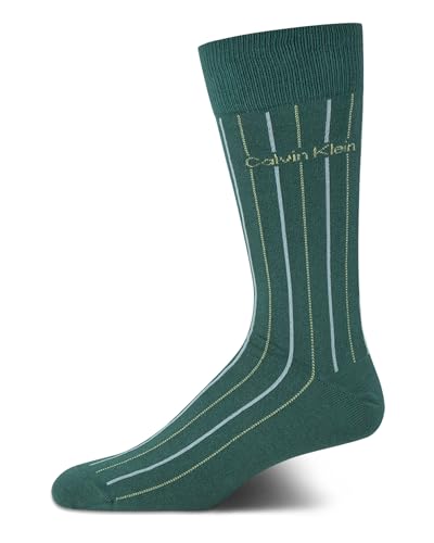 Calvin Klein Mens Dress Socks - 1 Pair Lightweight Stretch Soft Work Crew Socks for Men for Casual Business & Formal Attire Size 7-12 Green Assorted
