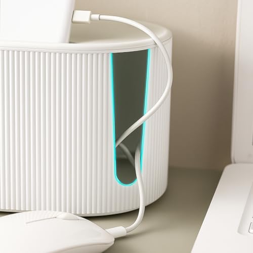Image of Soko Cable Management Box with Mobile Stand | Cords Hider & Surge Protector | Concealer for Power Strips, Router, TV, Gadget Wires Storage Organizer Tray for Desk, Table - Home, Office - White