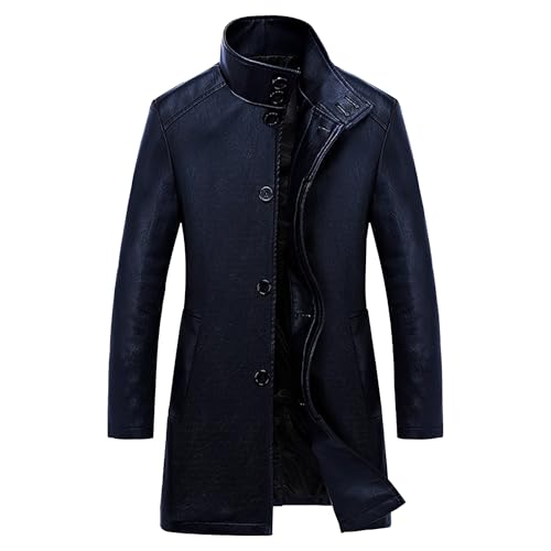 Manteau mi-long en similicuir bleu pour homme avec col montant taille L