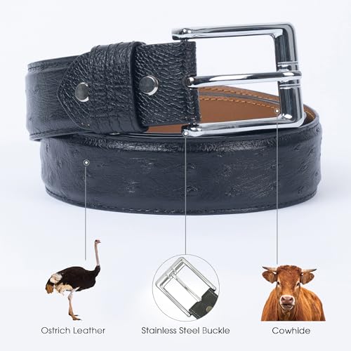 Ostrich Leather Belt Mens Handmade Exotic Straight Belts Metal Pin Buckle Durable Dress Belt-Classic & Fashion2