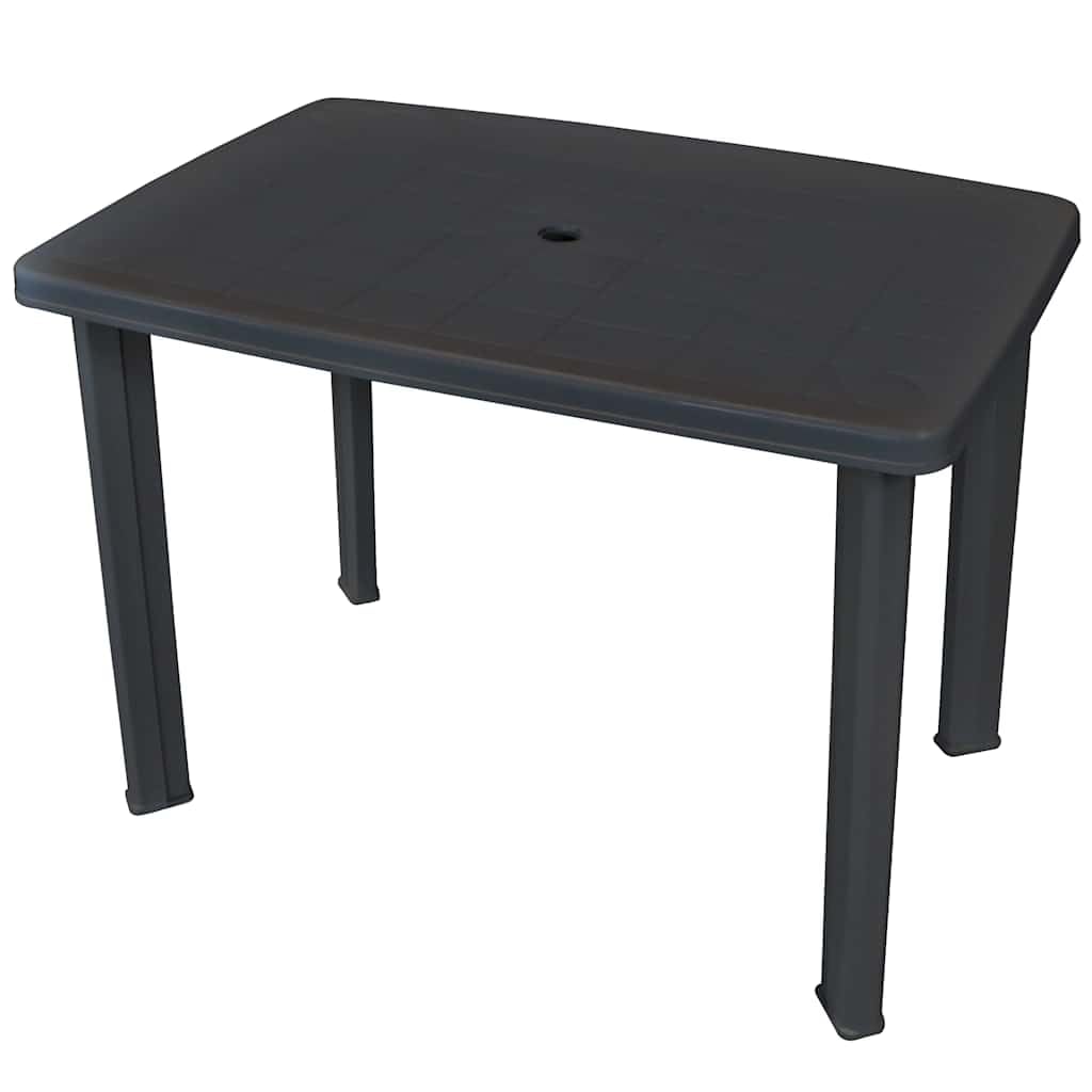 vidaXL Mesa de Jardín 101x68x72 cm, Plástico, Antracita, Resistente a la Intemperie, para Balcón o Jardín, Agujero para Sombrilla 3,6 cm, Mesa Exterior