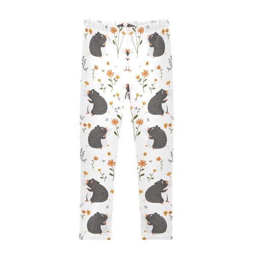 Black Mouse Flower Girls Leggings Soft Stretch Workout Yoga Dance Pants for Kids Casual Tights