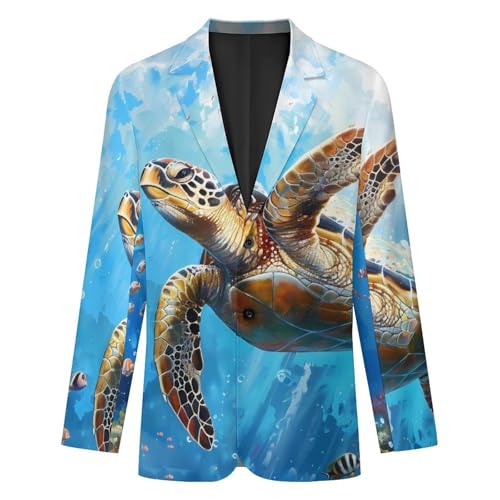 Sea Turtle Swimming Underwater Ocean Landscape Men's Suits Dress Business Formal Suit Print Jackets Coat For Wedding Party4