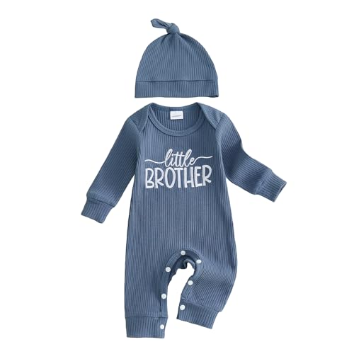 Image of allshope Newborn Baby Boy Fall Outfit Romper Lil Bro Embroidery Long Sleeve Jumpsuit Bodysuit Infant Winter Clothes