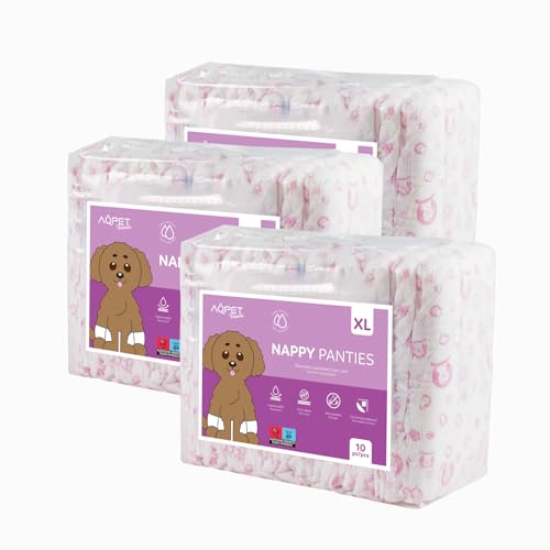 Aqpet Pannolini Igienici Mutanda Assorbente per Cani Femmine per Ciclo Incontinenza con Chiusura Adesiva Regolabile, Anti odore, Usa e getta, Taglia ExtraLarge 600x340mm, Confezione da 30 Pezzi