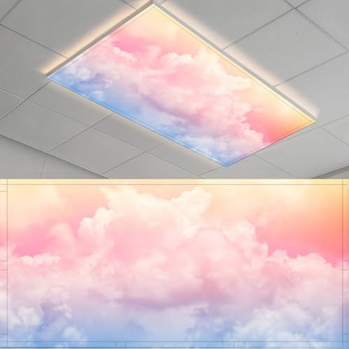 Image of 2 Pack Fluorescent Light Cover for Ceiling Light - Colorful Clouds Magnetic Light Covers Classroom, Light Filters Drop Fluorescent Light Shade Panel for Office Home School,4 x 2 Ft